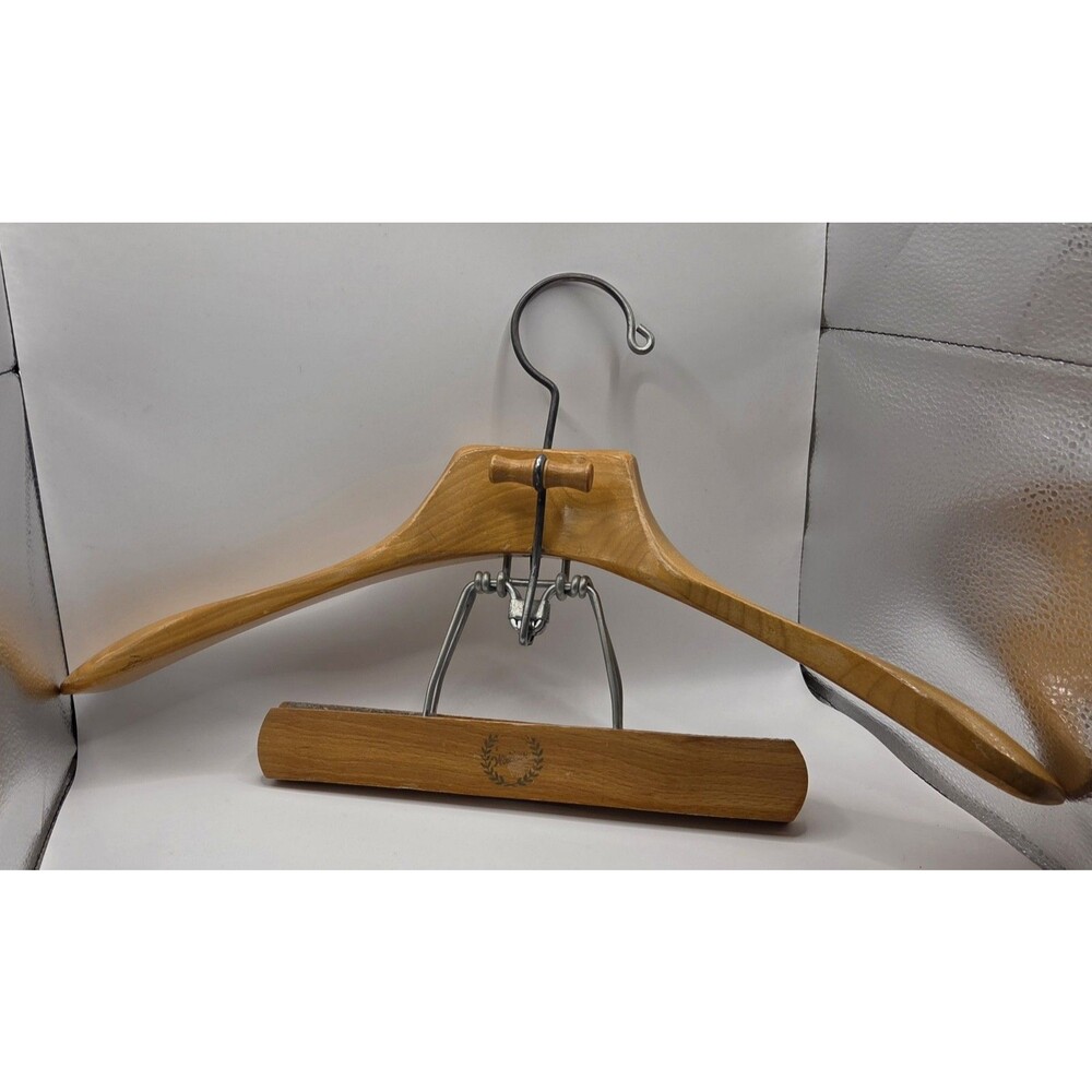 VTG Walker 18" Suit & Pant Heavy Wooden Hanger 10.25" Pant Clamp Possibly Maple